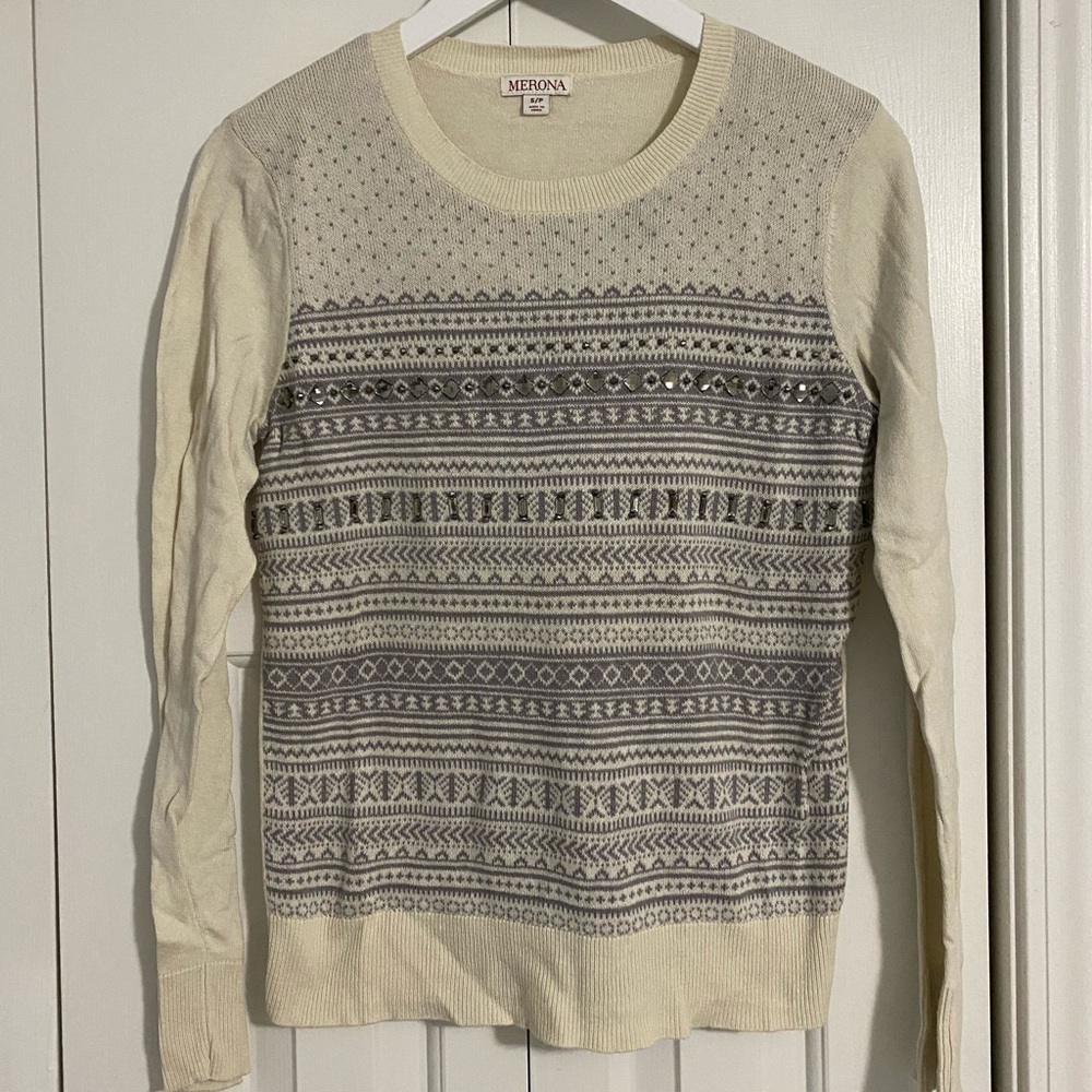 Cream and grey striped sweater